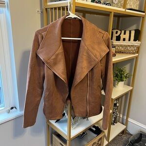 Amazon Brown Faux Suede Draped Moto Jacket